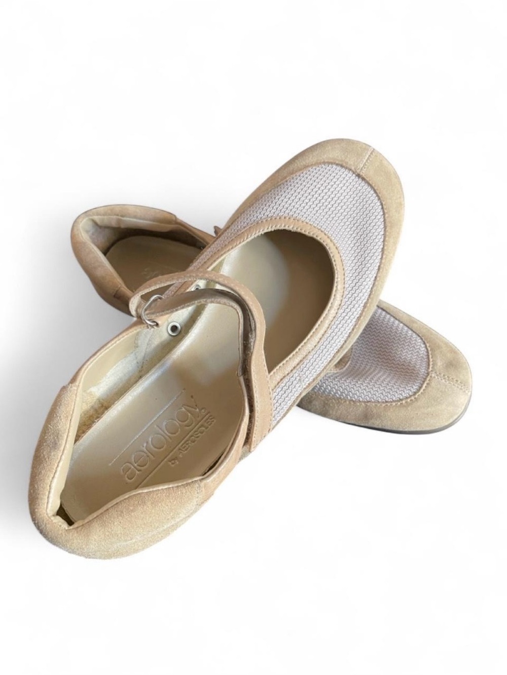 Aerosoles Beige Mesh Mary Jane Ballet Flats Y2K Sporty Sneaker Shoes Sz 7.5